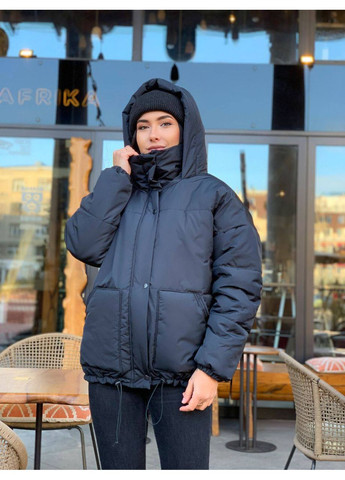 Чорна зимня 🧥 зимова куртка на синтепоні 250 — заміри в описі GD/GL Модний простір