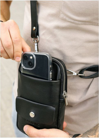 Чоловіча сумка для телефону з натуральної шкіри Чорна (2928011319) Sambag (366091865)