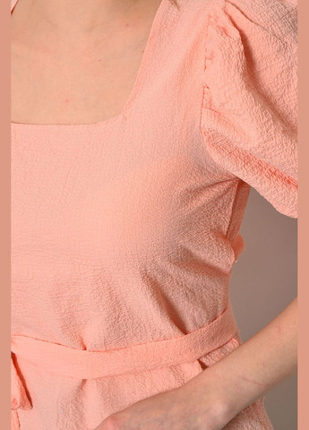 Розовая демисезонная блуза женская с коротким рукавом розового цвета с баской Let's Shop