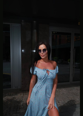 Блакитна повсякденний жіноча сукня No Brand з квітковим принтом