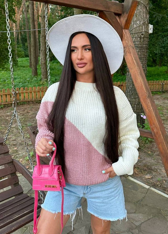 Молочный демисезонный комбинированный свитер с круглым воротником Allthings
