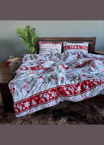 Новогодний постельный комплект Хлопковый Семейный 215х150 2шт наволочка 50х70 2шт Белый с красным (П4Кpost-ng-001-04) No Brand (316231109)