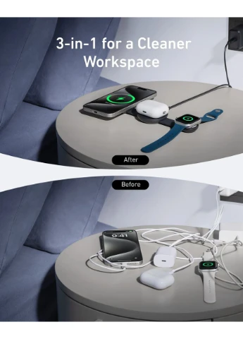 Бездротова зарядка ANKER MagGo Wireless Charging Pad 15W 3-в-1 Foldable (Чорний) No Brand (398342265)