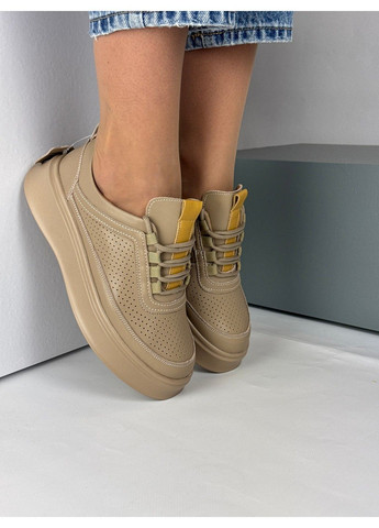 353 Кросівки Шкіряні Бежеві з перфорацією Hengji бежеві літо (335009332)