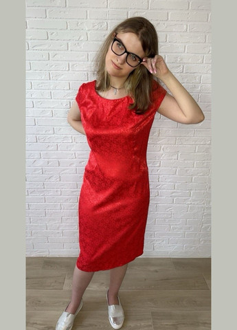 Червона повсякденний, кежуал червоне шовкове літнє жіноче плаття-футляр міді з квітковим принтом сукня-футболка, футляр No Brand з квітковим принтом