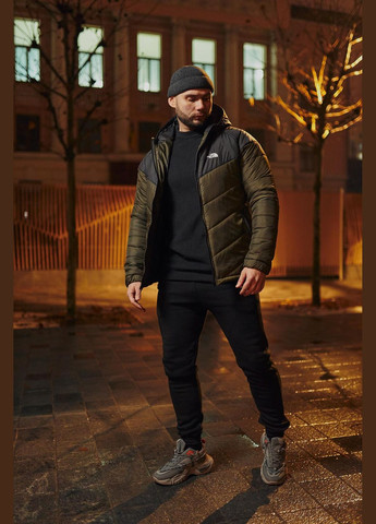 Оливкова (хакі) демісезонна 2 в 1 куртка з капюшоном осінь/весна + штани тринитка, утеплені флісом великі розміри No Brand