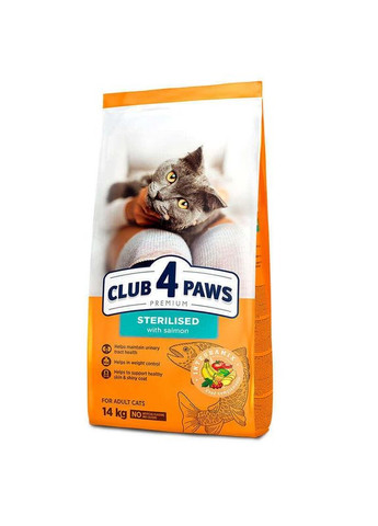 Сухой корм CLUB 4 PAWS для стерилизованных кошек и кастрированных котов Лосось на развес, 100 г Клуб 4 Лапы (300374417)