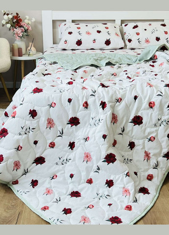 Постельное белье с летним одеялом 200*215 см евро размер ткани жатка белого цвета с цветочным рисунком. No Brand (345064758)