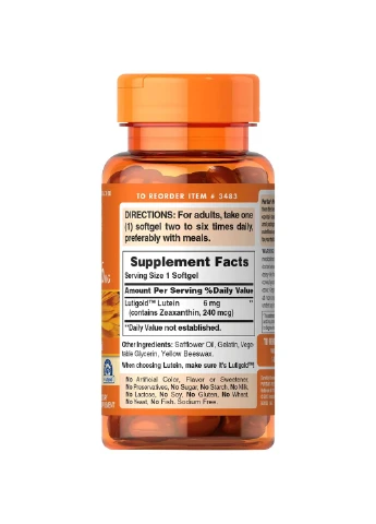Лютеїн з зеаксантином Puritan's Pride Lutein 6 mg with Zeaxanthin 200 Softgels Puritans Pride (293061864)