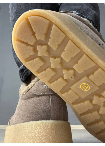 Бежевые кеды женские 633-5 утепленные замшевые на меху бежевые Hengji