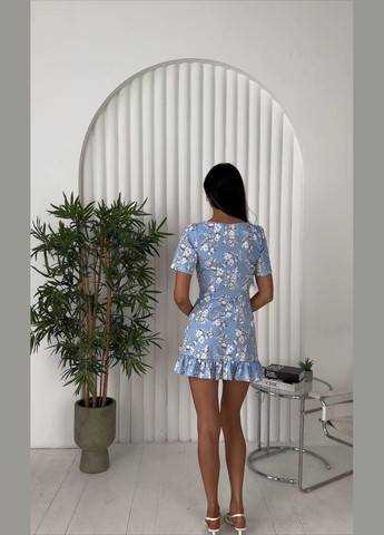 Блакитна сукня жіноча бебі долл з квітковим принтом софт бебі долл JUGO з квітковим принтом
