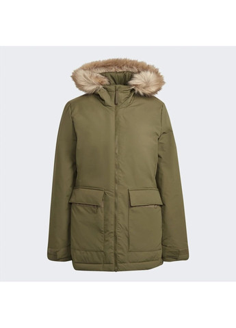 Оливковая женская парка utilitas hooded parka olive gt1692 adidas