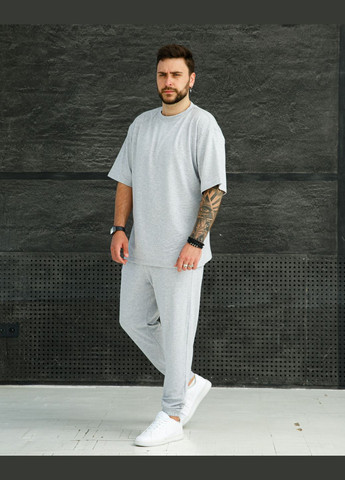 Серый летний комплект мужской оверсайз (штаны+футболка) No Brand комп