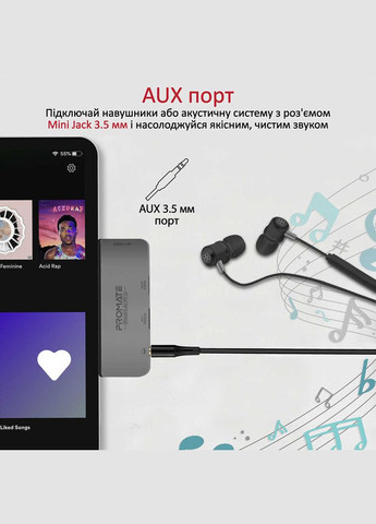 USB-хаб PadHub-Pro USB Type-C 4-в-1 Grey Promate (336952062)