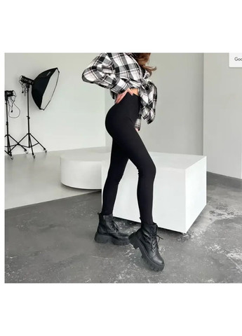Лосины в рубчик на флисе высокая посадка, Стильные женские лосины в рубчик на флисе, Леггинсы зимние рубчик No Brand Лосини в рубчик на флісі висока посадка чорні (361030050)