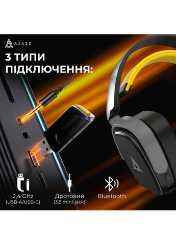 Беспроводная игровая гарнитура AHM09 MAX Black Gray Yellow (AHM09-MAX-BGY) Ajazz (377846806)