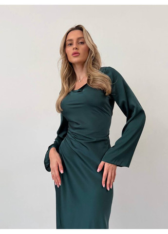 Зеленое вечернее элегантное женское платье макси с длинным рукавом Україна