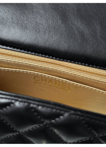 Шкіряна жіноча сумка Chanel Classic 1.55 Small Single Flap Black/Gold класична Шанель чорна на плече No Brand (367610513)