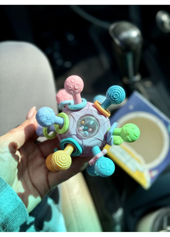 Сенсорна розвиваюча іграшка “Космічний м’яч” із різними фактурами та брязкальцем, гризуном No Brand (364553138)