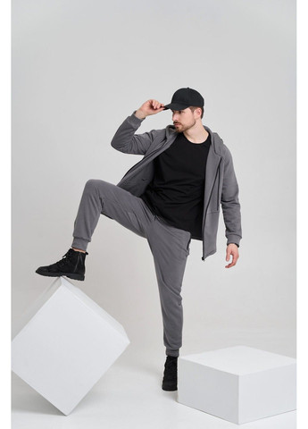 Спортивный костюм мужской ТРОЙКА весна осень 4ZIP с кофтой на замке серый + футболка черная Handy Wear (293275176)
