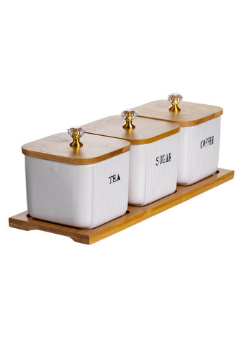 Набор банок для хранения 3 штуки по 350 мл с крышками на бамбуковой подставке Yiwu (366560970)