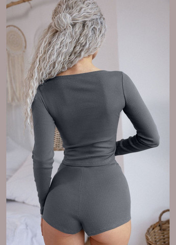 Серая всесезон трикотажная пижама в рубчик топ + шорты Leinle 1579/42005 gray