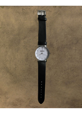 Чоловічий класичний наручний годинник " Business" з чорним ремінцем і білим циферблатом Geneva (366666243)