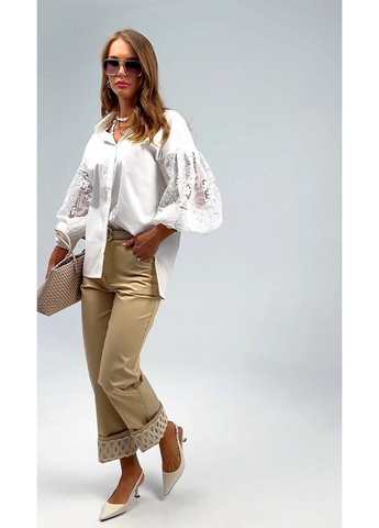 Белая изящная блуза с вышитым рукавом - ua54 / eu48 Iren Klairie