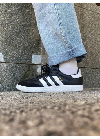 Чорні Осінні кросівки чоловічі adidas samba low black white адідас самба No Brand