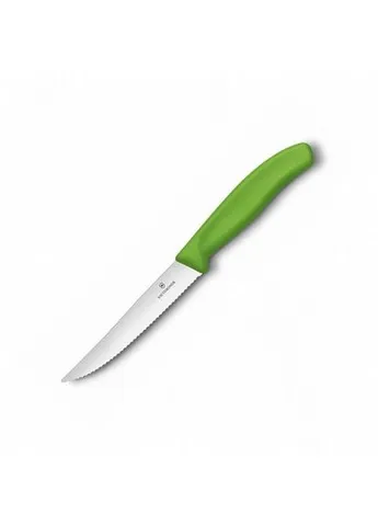 Кухонный нож SwissClassic Steak&Pizza лезвие 12см волн. с зел. ручкой Victorinox (386506281)