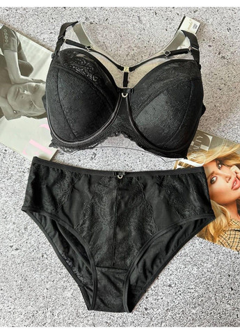 Черный комплект женского нижнего белья с портупеей черный Lanny Mode