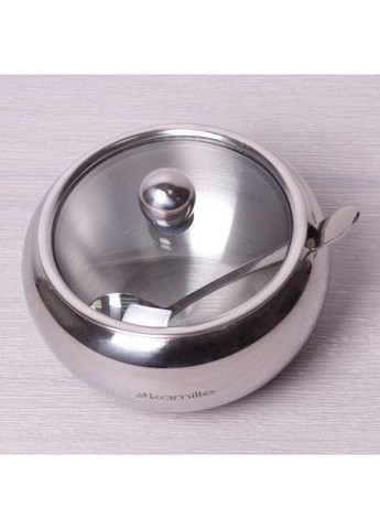 Сахарница 460мл из нержавеющей стали с ложкой и стеклянной крышкой контейнер для сахара и сладостей Kamille (368977892)