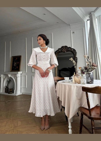 Белое повседневный, кэжуал платье No Brand с цветочным принтом