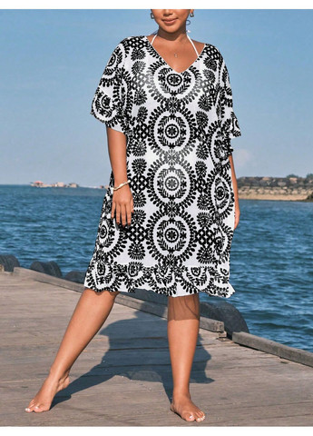 Серое пляжное платье SHEIN однотонное