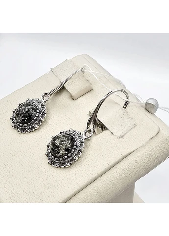 Серьги серебряные "Солнце" с зеленым янтарем 3,54 г No Brand (388671257)