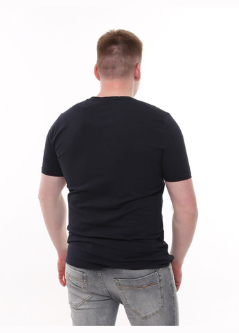 Темно-синяя мужская футболка темно-синяя однотонная с мысом с коротким рукавом Jean Piere Пряма