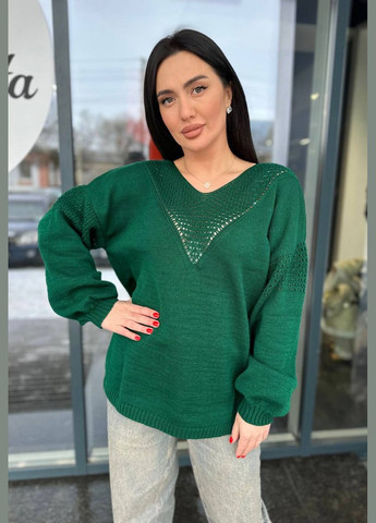 Зеленый свитер алина большие размеры тонкой вязки зеленый You Best