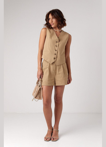 Літній жіночий лляний костюм із шортами та жилетом Lurex (296889419)