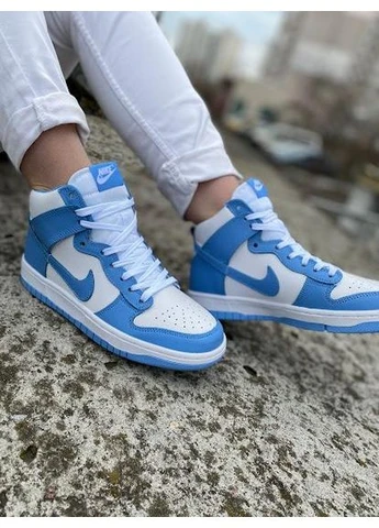 КРОСІВКИ ЖІНОЧІ NIKE DUNK HIGH BLUE WHITE НАЙК ДАНК БІЛІ No Brand білі демісезони (391966609)