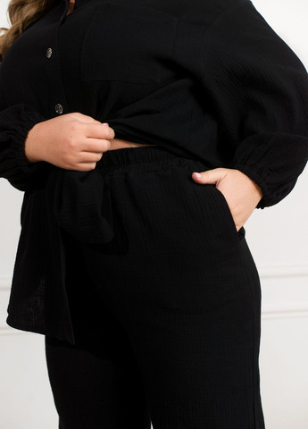 Чорна всесезон жіноча бавовняна піжама сорочка + брюки No Brand