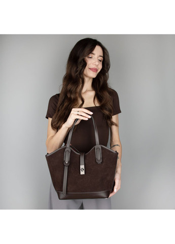 Сумка жіноча замшева 04054 з червоною підкладкою шоколадна Virginia Conti (362219367)