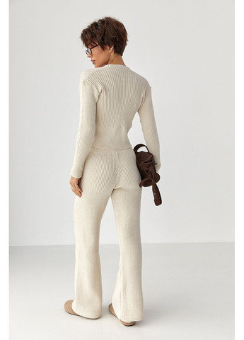 Трикотажный костюм в рубчик с кардиганом и брюками палаццо Lurex Костюм-тройка (370377292)