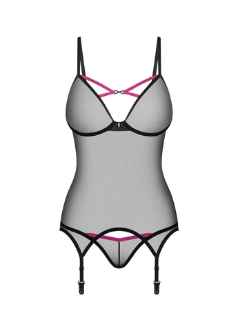 Корсет Novenes corset & thong,, прозорий, відкрита спина, стрінги в комплекті Obsessive (339867164)
