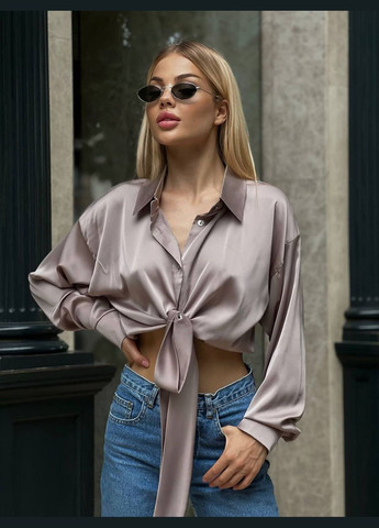 Бежевая рубашка однотонная No Brand