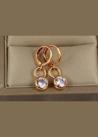 Сережки підвіски вісімка з каменем у обідку 2.5 см золотисті Xuping Jewelry (316433543)