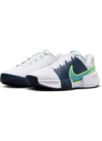Белые кроссовки теннисные бело-темно-сине-салатовые fb3145-103 Nike ZOOM GP CHALLENGE PRO HARD