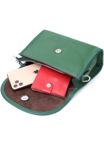 Компактная кожаная женская сумка с полукруглым клапаном зеленая 20,5*14*8,5 см Vintage (329150062)