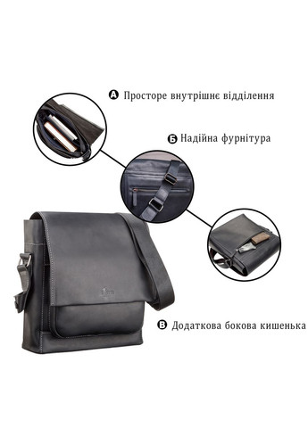 Мужская сумка из винтажной кожи для документов через плечо черная (sku_11112) No Brand (328922705)