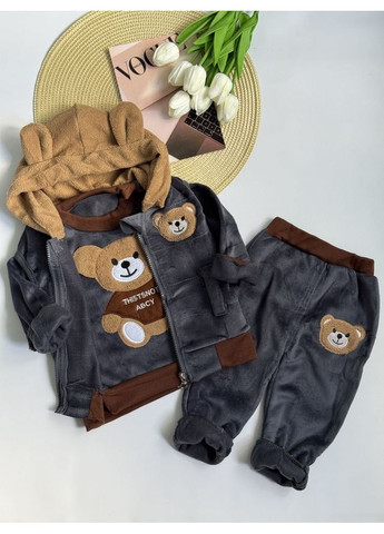 Комбинированный демисезонный костюм тройка bear серый 1573 No Brand