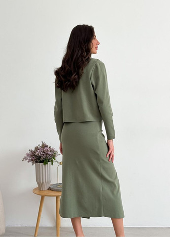 Зелений демісезонний жіночий в'язаний кардиган середньої довжини artknit (ak35037p) Art Knit